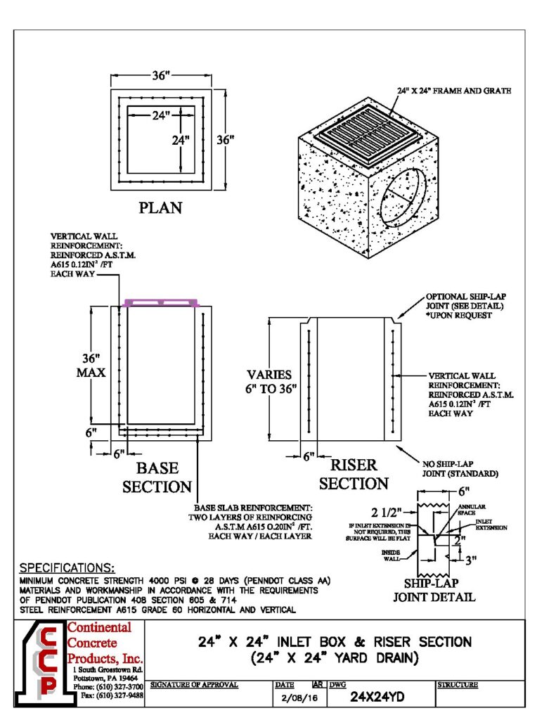 24″x24″ Inlet Box and Riser (Yard Drain) – CONTINENTAL CONCRETE ...